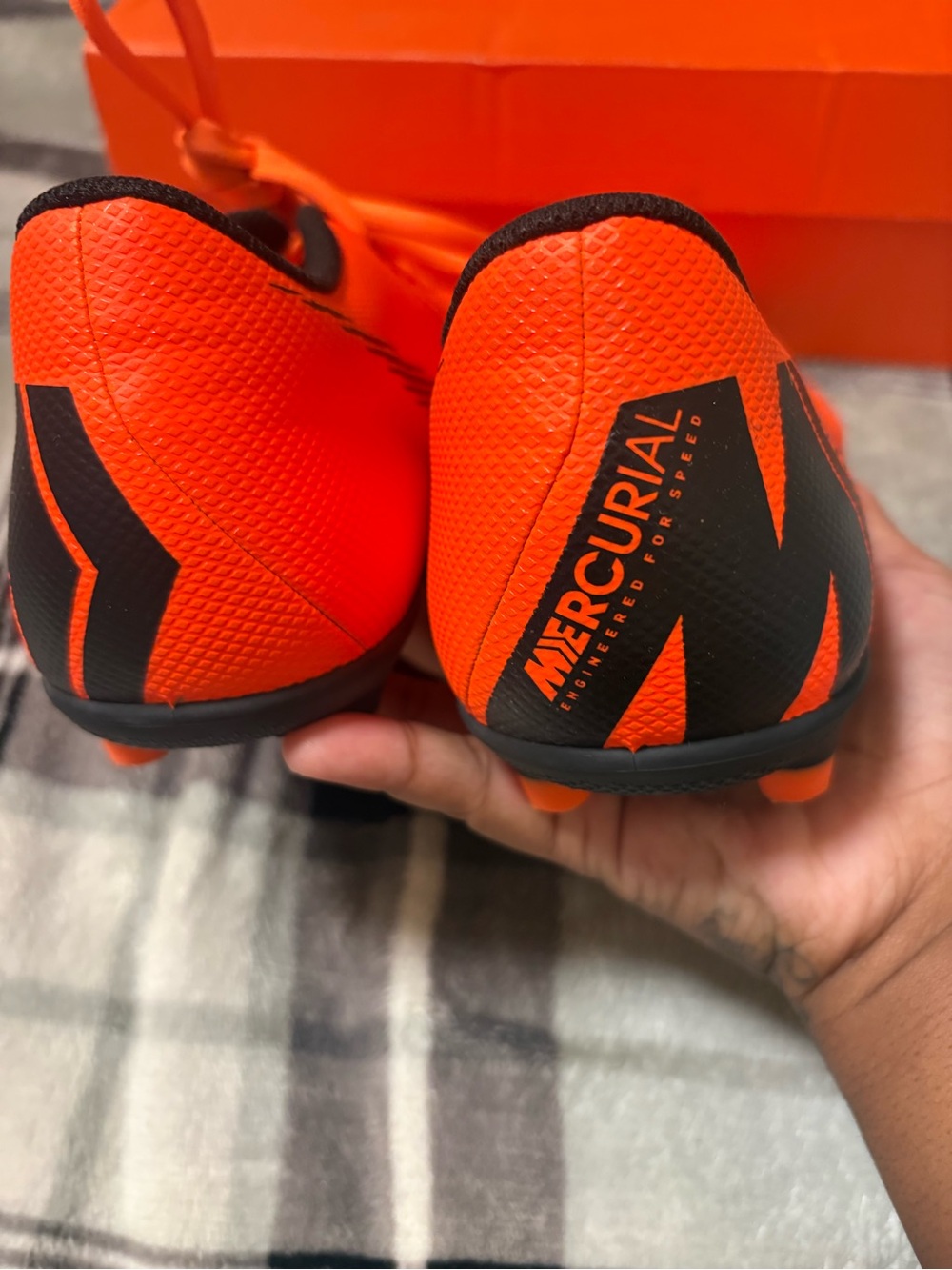 Nike Men's Bright Orange Soccer Cleats with Black Accents - Picture 3 of 6